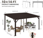 Domi 10'x14' Hardtop Wall Mounted Gazebo, Expandable Lean to Gazebo Pergola with Gutters & Galvanized Steel Roof, 60MPH Wind Resistance Outdoor Heavy Duty Canopy Sun Shade for Patio, Backyard - Brown