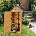 Goplus Outdoor Storage Shed, Lockable Fir Wood Garden Tool Storage Cabinet with Galvanized Sheet Roof for Garden, Yard, Natural Color