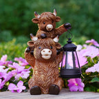 Solar Highland Cow Garden Decor - Resin Cow Statue with Solar Lantern Outdoor Yard Patio Decor - Ideal Gifts for Women,Mom Men (Copper)