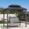 PURPLE LEAF 6' X 8' Hardtop Grill Gazebo for Patio Permanent Aluminum Barbeque Shelter Canopy with Ceiling Hook and Shelves Double Tiered Grey Outdoor BBQ Gazebo