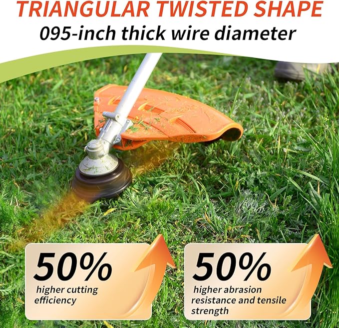 12 Pack String Trimmer Line Compatible with Ego String Trimmer 0.095" 168FT Weed Eater String Pre-Cut Dual Color Fast-Positioning Triangular Twisted Trimmer Line Universal Fit Weed Wacker String