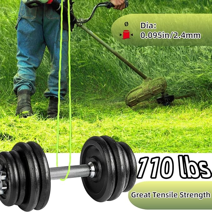 2-Pack 095 Trimmer Line Heavy Duty, Professional Twisted Weed Wacker String for Gas and Electric Grass Trimmer and Brushcutters, Pre-Cut Dual Color 3-section Fast-positioning Twisted Trimmer Line 14FT