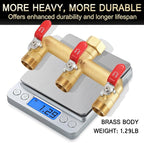 EBH Garden Hose Splitter, 3-Way High Flow Heavy Duty Brass Outdoor Hose Manifold with Long Handles Full Flow Faucet Adapter- 3/4” GHT(RED)