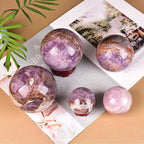 JIC Gem Large Amethyst Healing Crystal Sphere with Stand Amethyst Agate Crystal Decorative Ball for Home Decor Altar Reiki Healing Gift 80-90mm