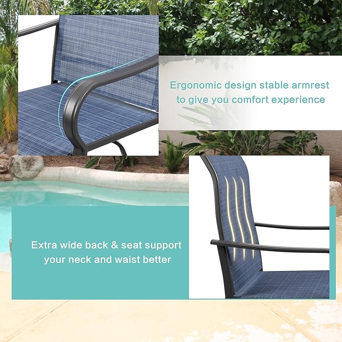 Vongrasig 2 Piece Patio Swivel Bar Chairs, All Weather Metal Textile High Swivel Bar Stools Chairs, Outdoor High Top Bistro Set for Backyard, Lawn Garden, Balcony, Denim Blue