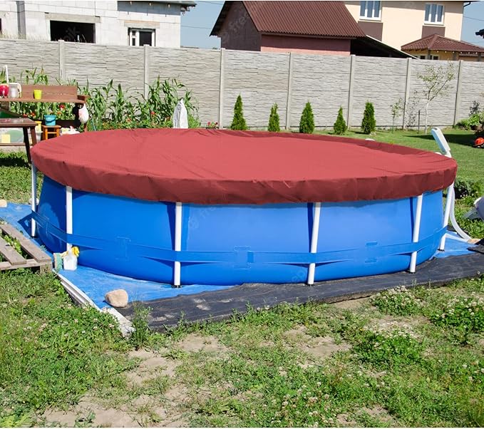 ECOOPTS 11 ft Round Pool Cover for Above Ground Pools, Swimming Pool Cover Protector Winter Safety Cover (Red)
