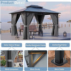 Aoxun 10'x12' Hardtop Gazebo, Aluminum Framed Outdoor Gazebo with Double Polycarbonate Roof, Durable Pavilion with Curtains & Netting for Patio, Garden, and Lawn