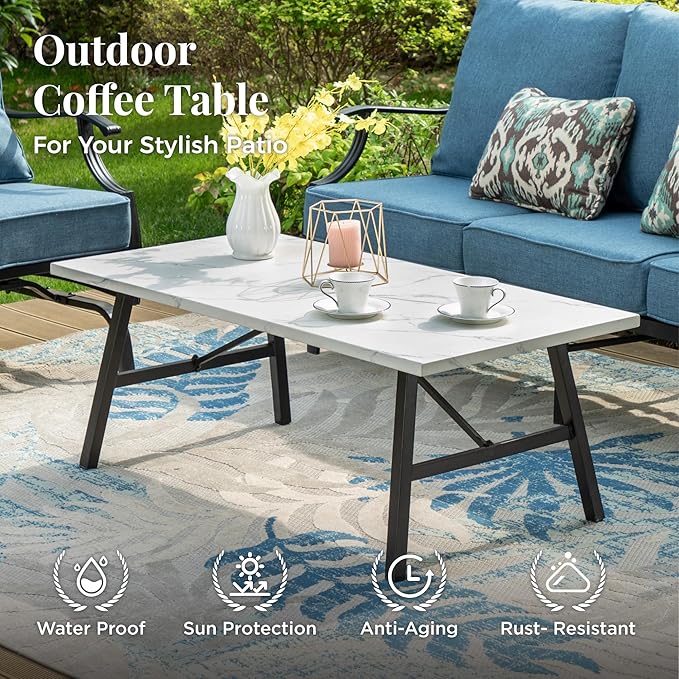 Patio Furniture Set 4 pcs, Metal Outdoor Patio Furniture, 3-Seat Sofa, 2 Swivel Chairs, Coffee Table and 5.75" Extra Thick Cushion, Conversation Set for Backyard Deck, Navy Blue