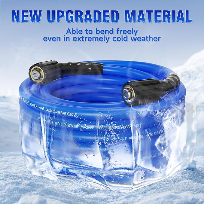 Pressure Washer Hose 100FT 1/4'' Kink Resistant 3600 PSI Power Washer Hose Extension with Leak-Free M22 Female and 3/8" Quick Connection Kit (100FT)