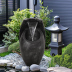 Backyard Water Fountain – 21.5” Tall Floor Standing Fountain, Indoor/Outdoor Modern Two-Tier Waterfall for Garden, Patio, or Yard Décor