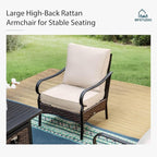 MFSTUDIO 7 PCS Outdoor Patio Furniture Set, Metal Outdoor Conversation Set, Rattan Wicker Patio Sectional with 2 x Fixed Single Sofa, 2 and 3-Seat Sofa, 2 x Ottoman, 1 x Coffee Table, Beige