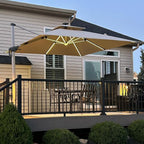 PURPLE LEAF 11 Feet Solar Powered LED Square Cantilever Umbrella With Base Patio Umbrellas Windproof Hanging Umbrella Outdoor Umbrellas Offset Umbrellas, Beige