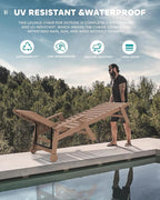 SERWALL Patio Chaise Lounge Chair Set of 2, 78'' Long HDPE Outdoor Lounge Chair, 5 Positions Adjustable Poly Lounge Chair with Rolling Wheels & Cup Holder for Pool, Brown
