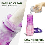 Kingsyard 2 Pack Glass Hummingbird Feeders for Outdoors Hanging, Wild Bird Nectar Feeder with 6 Feeding Ports, 24 oz Leak-Proof, Pink & Purple (Ant Moat Included)