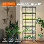 Bstrip 71" Indoor Greenhouse with Grow Light, 6-Tier DIY Plant Shelf with Adjustable Rack and Wheels, 8-Pack 192W Full Spectrum LED Plant Light for Indoor Plants, Seed Starting, (29.5" L x 13.8" W)