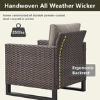 Rilyson Wicker Outdoor Patio Furniture Set - 5 Piece Patio Conversation Set with 2 Wicker Armrest Chairs,2 Rattan Ottoman and 1 Couch for Outside Porch Deck Backyard Garden(Brown/Grey)