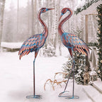 Kircust Garden Crane Statues Patina Heron Decoy, Standing Metal Crane Sculptures Bird Yard Art for Outdoor Decor, 47-48 Inch, Set of 2