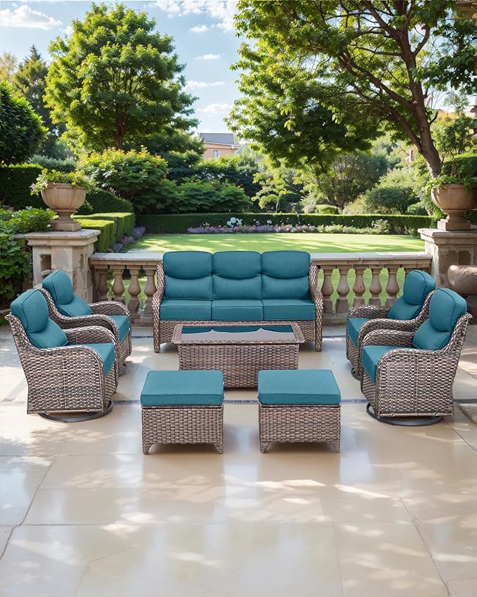 Luxury 24x24x6 Inch Smile Patio Dining Chair Cushions Set of 4 - Heavy Duty Water Repellent Outdoor Seat Cushion for Outside Lawn Furniture Glider Loveseat L-Shape Sofa - Peacock Blue