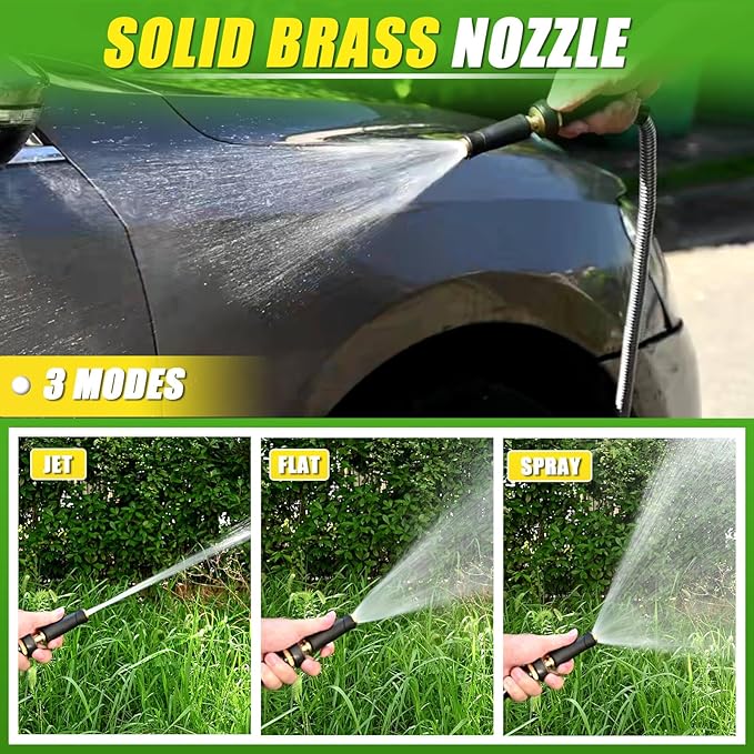 TOOLCY Metal Garden Hose- 304 Stainless Steel Water Hose 50 ft with Brass Nozzle - Super Flexible, No Kink, Heavy Duty, Puncture-proof, Lightweight, Durable Garden Hoses for Yard, Outdoor, Lawn
