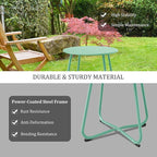 Patio Side Table Waterproof Round Metal Steel Weather Resistant Portable Outdoor and Indoor End Table for Garden Balcony Yard, Bean Green