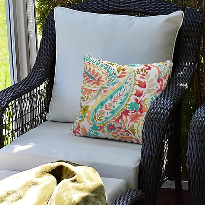 LVTXIII Set of 2 Patio Throw Pillows Waterproof 20"x20" Fade Resistant Outdoor Throw Pillows with Inserts, Fluffy Decorative Garden Toss Pillow Cushions for Home Patio Coach Sofa Use, Pretty Paisley