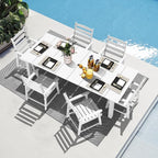 LOUNZY 7 Pieces Patio Dining Sets, 75.2'' Table Outdoor HDPE Furniture Set w/ 2" Hole Cut-Out Dining Table with 6 Patio Chairs for Lawn, Pool and Yard,White