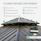 Domi 12' X 12' Wood Gazebo, Cedar Frame Hardtop Gazebo with Galvanized Steel Double Roof, Netting & Curtains, Patio Pergola Pavilion for Patio, Backyard, Deck, Lawns