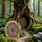 Brown Mini Fairy Garden Door for Tree, 3D Miniature Fairy Door, Bonsai Terrarium Micro Landscape Decoration Accessories, Garden Miniatures