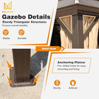 MELLCOM 14'x20' Hardtop Gazebo, Galvanized Steel Metal Double Roof Aluminum Gazebos with Curtain and Netting, Brown Permanent Pavilion Gazebo with Aluminum Frame for Patios, Gardens, Lawn