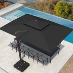 10' X 13' Patio Umbrella with Base Included Outdoor Large Rectangle Offset Cantilever Umbrellas Double Top Heavy Duty Windproof with 360-degree Rotation for Pool Garden Deck