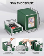 ZLCA Card Deck Box with 2 Dividers, Deck Storage Case Fits 100+ Single Sleeved, PU Leather TCG Card Case Holder for Magic Commander Yugioh (Green& White)