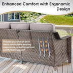 5 Pieces Wicker Patio Furniture Set-Outdoor High Back Sofa with Rattan Wicker Chairs Outdoor Furniture for Porch Garden Backyard Poolside-Brown/Grey
