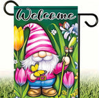 Spring Garden Flag 12x18 Inch Double Sided Cute Gnome Butterfly Outside Holiday Yard Welcome Spring Yard Flags Seasonal Decorations of Turmeric Flowers Outside Holiday Farmhouse Flag
