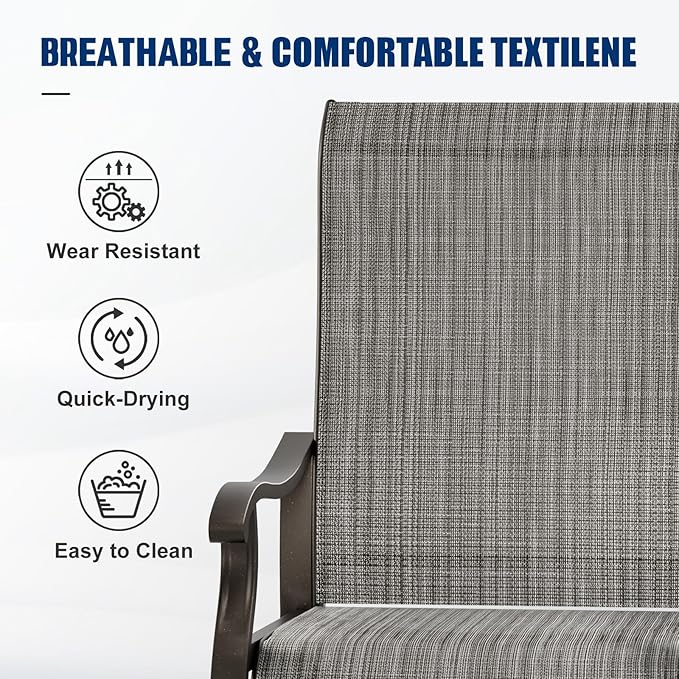 UDPATIO Patio Swivel Dining Chairs Set of 6, Outdoor Dining Chairs High Back with All Weather Breathable Textilene, Metal Rocking Frame for Lawn Garden Backyard, Gray White
