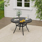 VICLLAX 5 Pieces Outdoor Dining Set, Patio Furniture Set of 4 Patio Swivel Dining Chairs and 41" Patio Round Table with Storage Shelf, Mixed Brown Chairs & Black Tabletop
