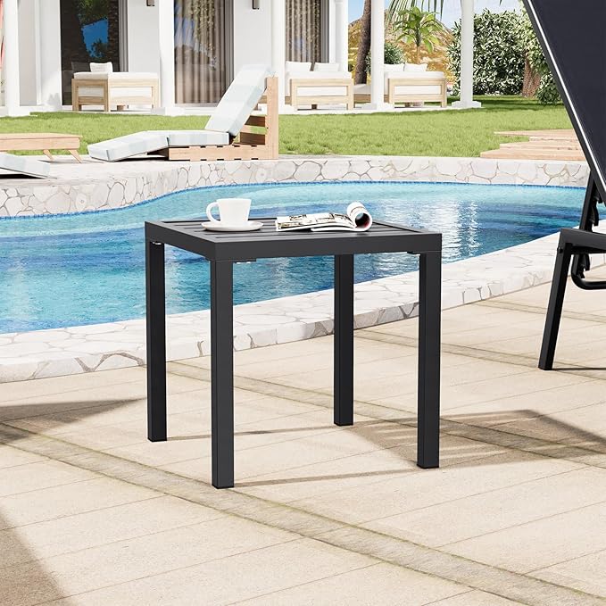 Crestlive Products Outdoor Side Table - Small Metal Square End Table - Easy to Assemble, Weather Resistant Ideal for Garden, Patio, Poolside, Beach, Balcony, Porch