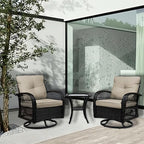 Patio Furniture Set Swivel Rocker, Outdoor Patio Chairs, 3 Piece Suit Porch Furniture Rocking Set, Backyard and Garden Rocker Rattan Chair, with Thickened Cushions and Glass Coffee Table(Brown)