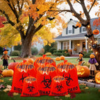12 Pcs Large Halloween Leaf Bags Biohazard Halloween Decorations Halloween Trash Bags for Leaves Plastic Yard Lawn Waste Bags Scientist Biohazard Bags Outdoor Biohazard Zombie Party Decorations (Red)