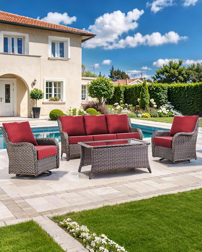 Luxury 22x24/22x25 6-Inch Outdoor Cushions - Water Resistant 1 Set Zippered Patio Chair Back&Seat Cushion for Wicker Dining Rocking Swivel Chairs Loveseat Couch Sectional Sofa - Red
