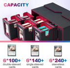 Commander Deck Box for MTG, 6-Deck Modular Card Case with Dice Tray Holds 600+ Double-sleeved Cards, Removable Trading Cards Storage Box with 35PT Magnetic Card Holders for TCG, Black Red