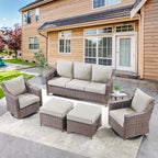 Outdoor Patio Wicker Swivel Chairs - Set of 2 Outside Resin Rattan Rocker Glider Gliding Chair Rocking Armchairs for Front Porch Balcony Backyard Yard Deck Poolside Apartment – Brown/Beige