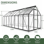 Jocisland 6x16Ft Polycarbonate Greenhouses for Outdoors, 2 Top-Opening Windows, Swing Doors, Aluminum Walk-in Heavy Duty for Outdoor Use, Backyard Garden, Black