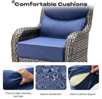 Rilyson Outdoor Patio Swivel Rocker Chairs Set of 2, Waterproof Wicker, High Back, Deep Seating, Wide Armrest, Upgraded 6 inch Thick Cushions, Ideal for Deck Porch Backyard, Mixed Grey/Blue