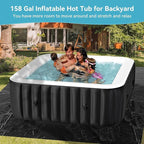 2-4 Person Inflatable Hot Tub, Large Square Portable Blow up Hot Tub, Leak-Proof PVC Outdoor Spa with 120 Air Jets, Insulated Cover and Heater Pump, 60” X 60” X 25”