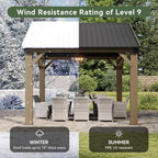 Aoxun 10' x 12' Outdoor Wood Gazebo, Hardtop Gazebo Permanent Wooden Pavilion with Galvanized Steel Gable Roof, for Patio, Garden, Backyard, Cedar Wood