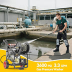 3600 PSI Gas Powered Commercial High Pressure Washer with Hose Reel 212cc 7HP Engine 3.3GPM Electric Start, Includes 50 FT 3/8 inch Hose 5 Quick Connect Nozzles Spray Gun and Wand