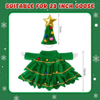 Watayo 2 Pcs/Set Christmas Tree Porch Goose Outfits, Lawn Goose Statue Xmas Tree Costume, Green Christmas Garden Goose Clothes Dress and Hat for 23" High Statue Xmas Holiday Patio Yard Decor