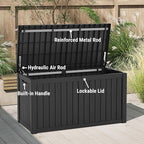 Mars Villa Deck Box, Waterproof and Weatherproof Large Resin Storage Bin with Lockable Lid, Ideal for, Outdoor, Patio Furniture Cushions, Pool Supplies, Garden Tools (150 Gallon, Black)
