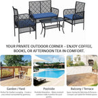 4-Piece Patio Furniture Set, Weather-Resistant Rattan Patio Conversation Set with Two-Tier Coffee Table, Upholstered Openwork Wicker Furniture for Porch, Garden, Lawn, Blue