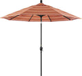 California Umbrella 9' Round Aluminum Market Umbrella, Crank Lift, Push Button Tilt, Black Pole, Sunbrella Dolce Mango